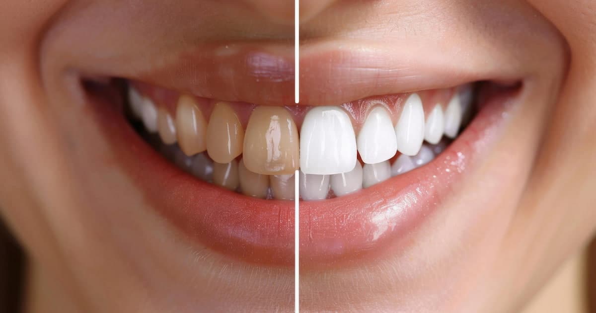 Before and after of the best way to whiten fillings on front teeth.